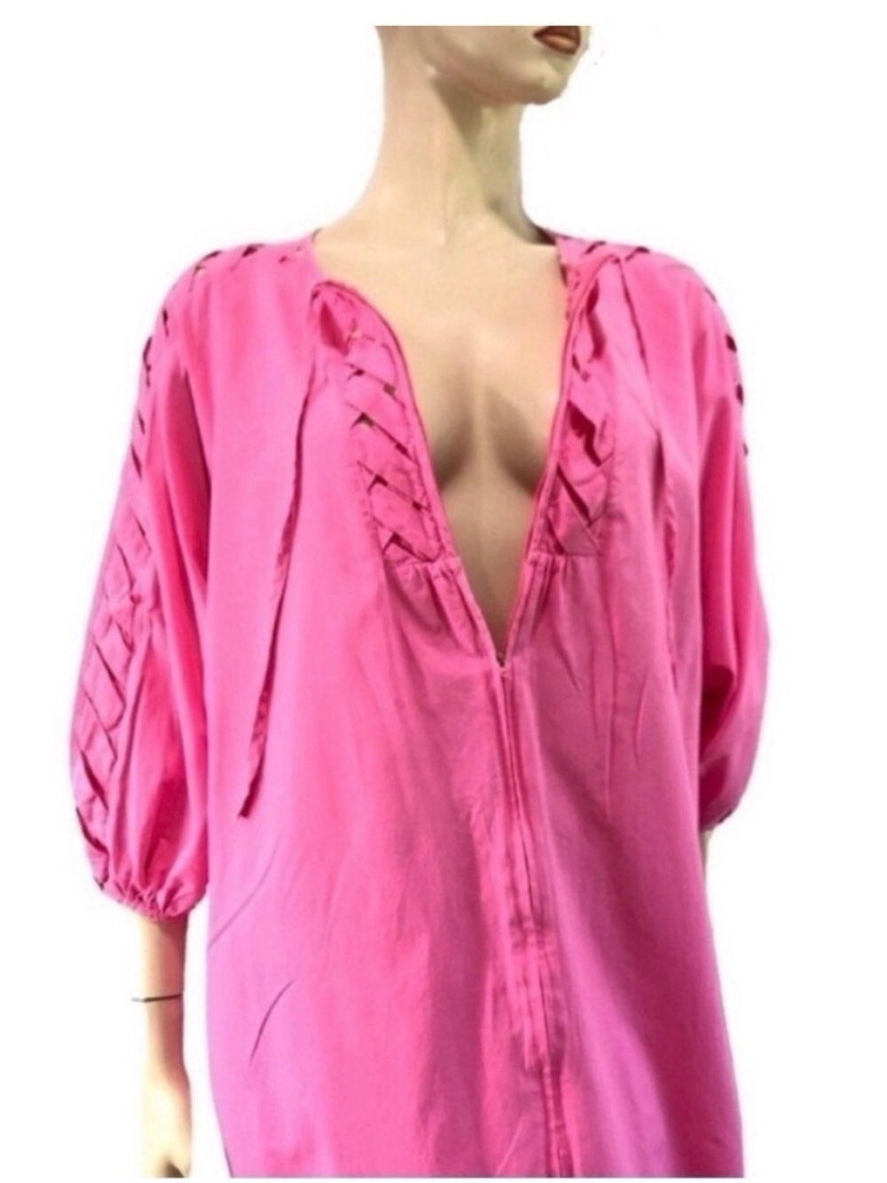 Keyloun Hot Pink Braided V-Neck Peasant Tunic
